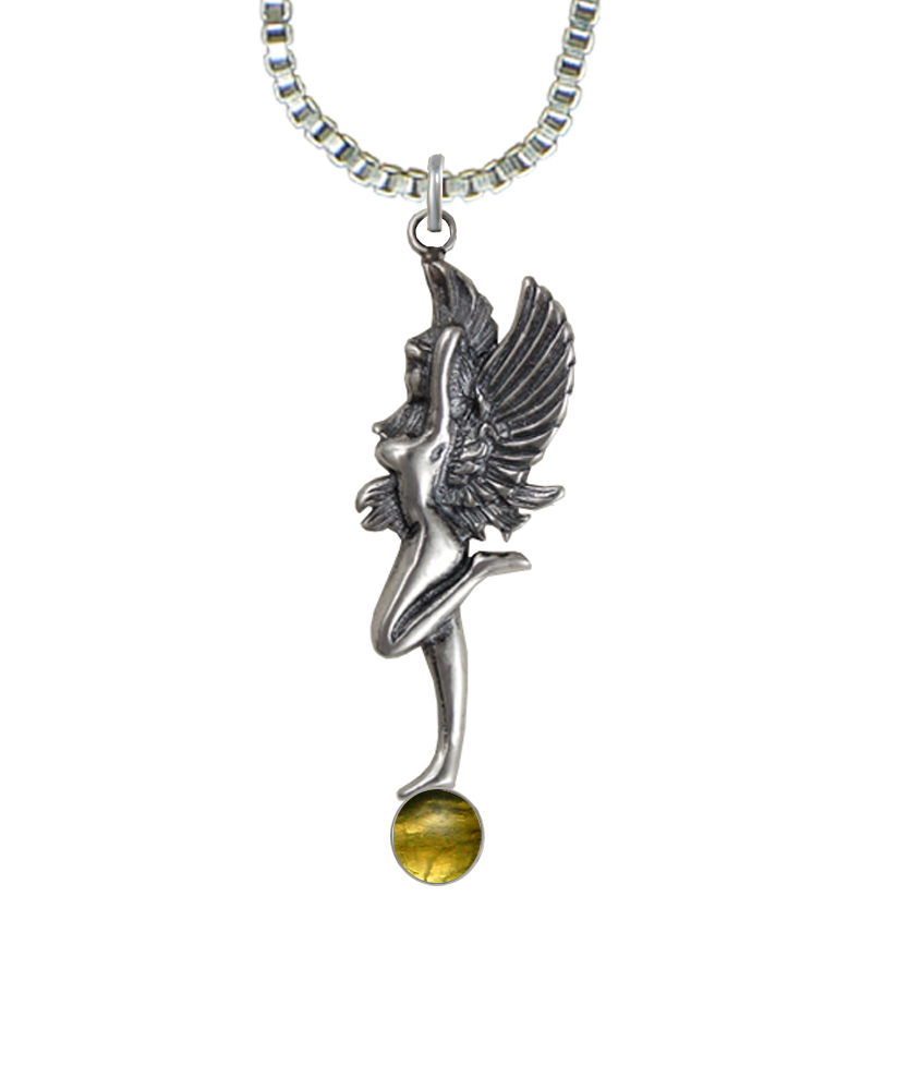 Sterling Silver Dancing Fairy Pendant With Citrine